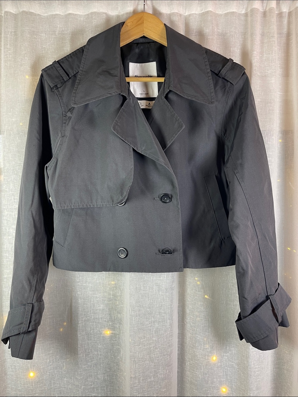 Abercrombie & Fitch Charcoal Cropped Double-Breasted Trench Coat